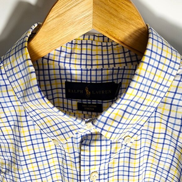 Polo Ralph Lauren Men Casual Button Shirt XXL Yellow/Blue Checkers - Picture 3 of 7
